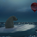 Eisbär mit einem roten Ballon