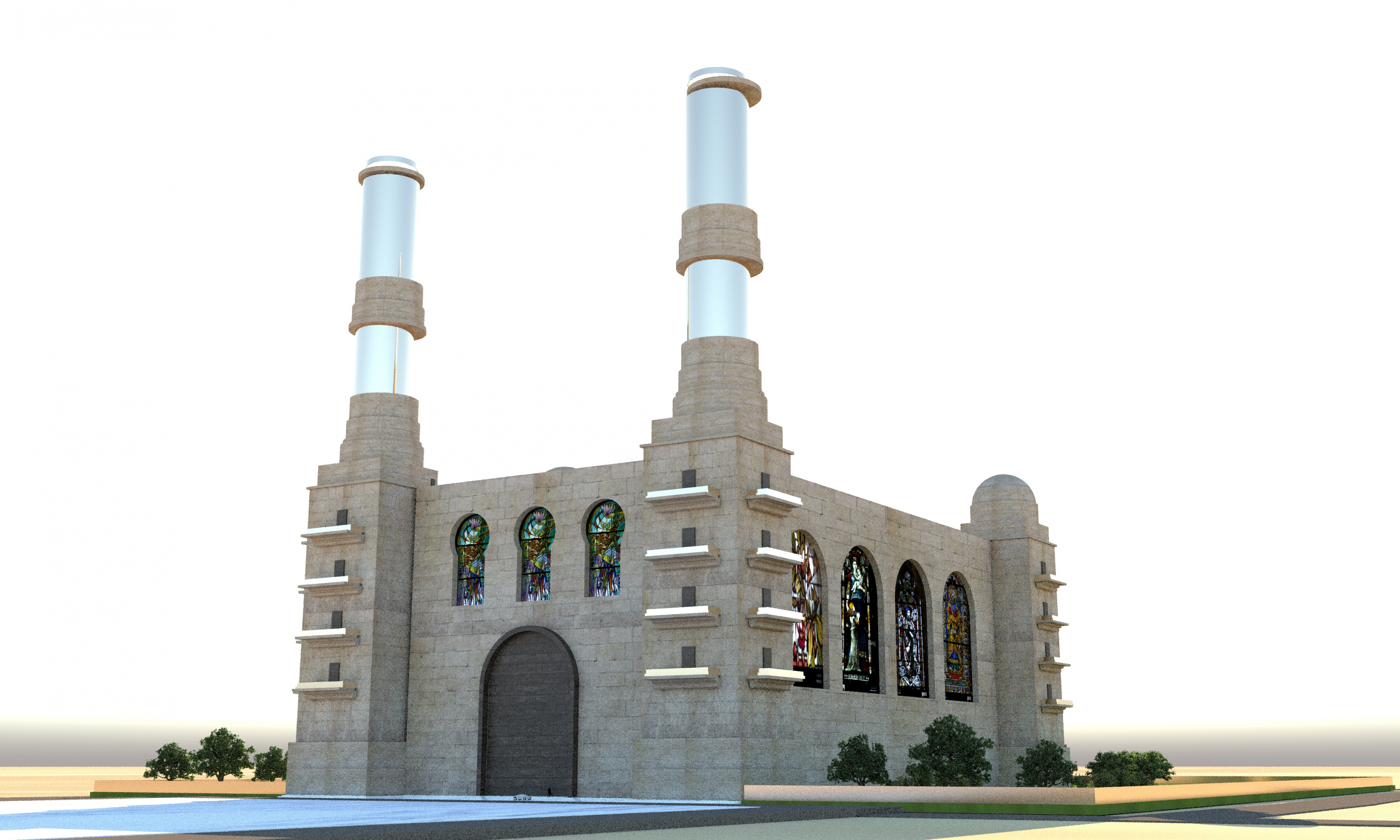 imagen de Catedral ficticia con las torres de oro en AutoCAD vray 3.0