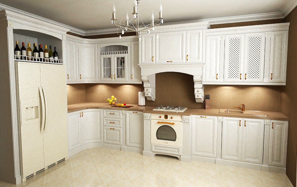 imagen de cocina de esquina en 3d max vray
