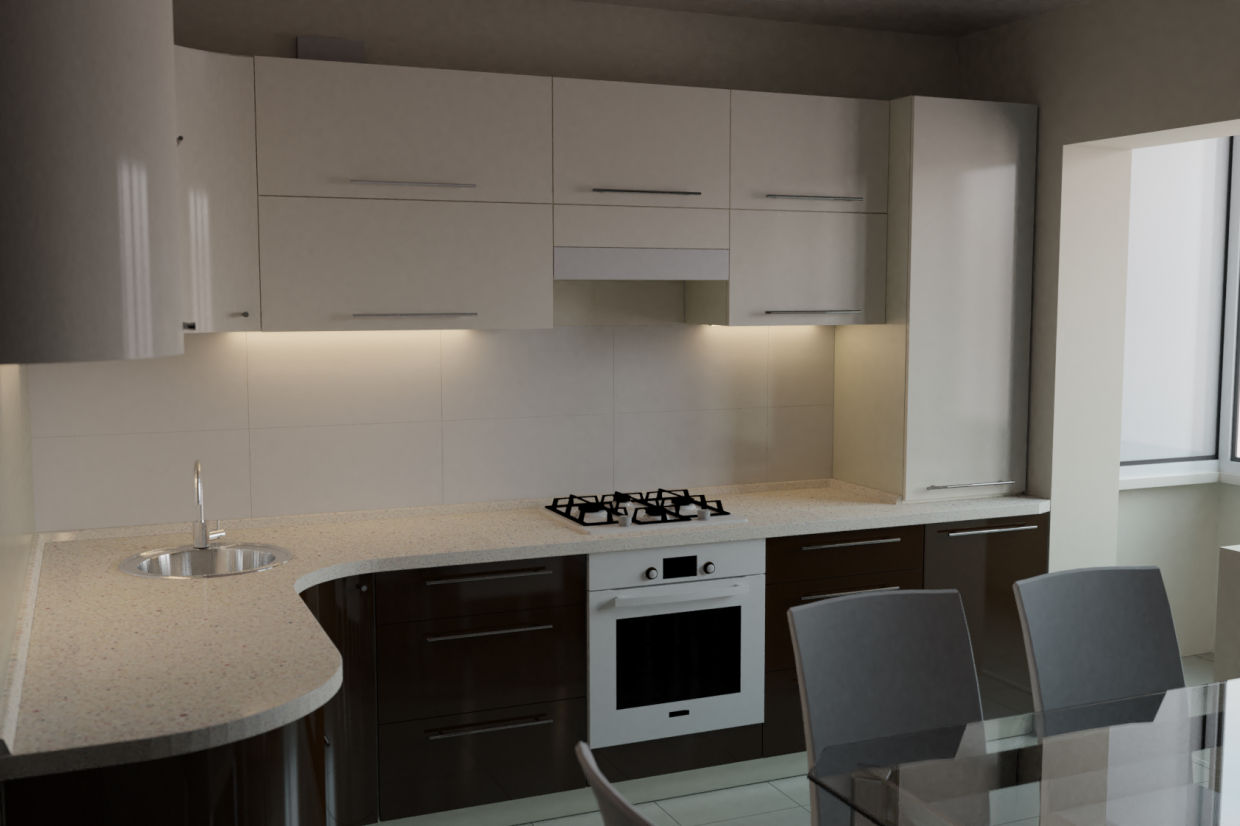 imagen de cocina en la casa del panel en Blender cycles render
