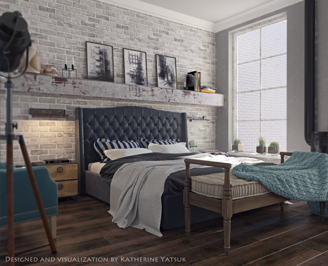Bedroom loft in 3d max corona render image