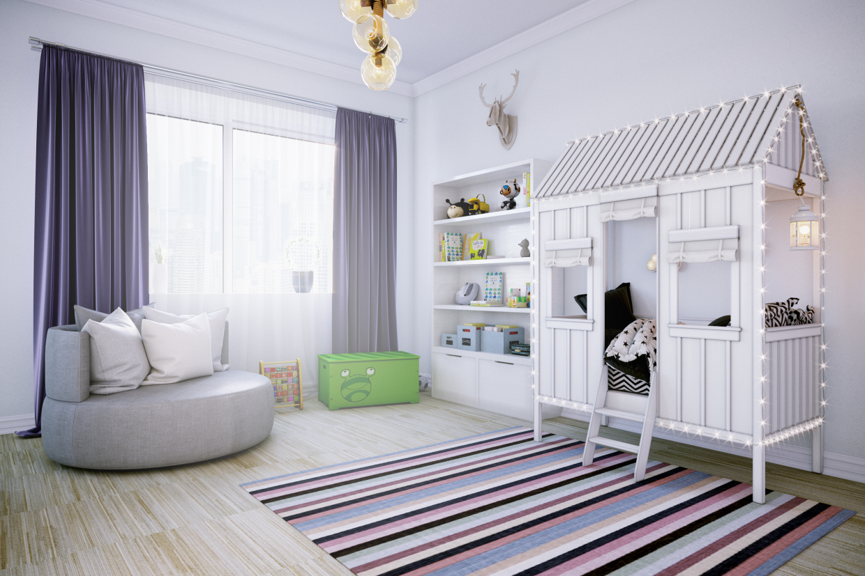 बड़े बच्चों के कमरे 3d max corona render में प्रस्तुत छवि
