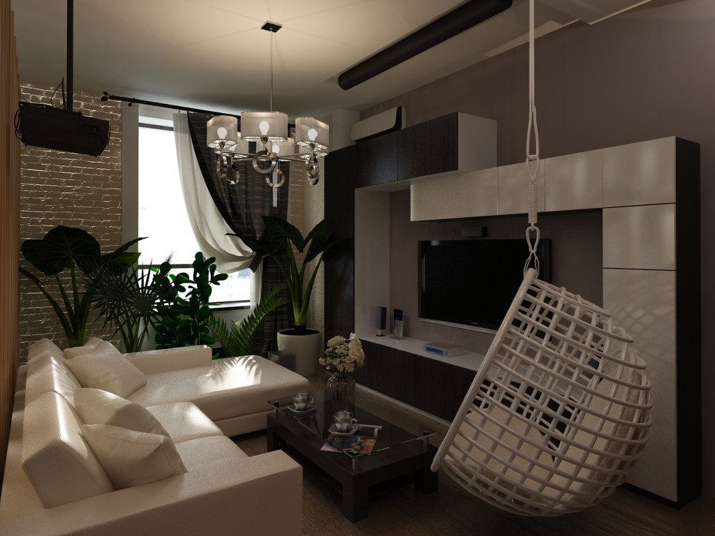 Zoneamento: sala de estar, cozinha em 3d max vray imagem