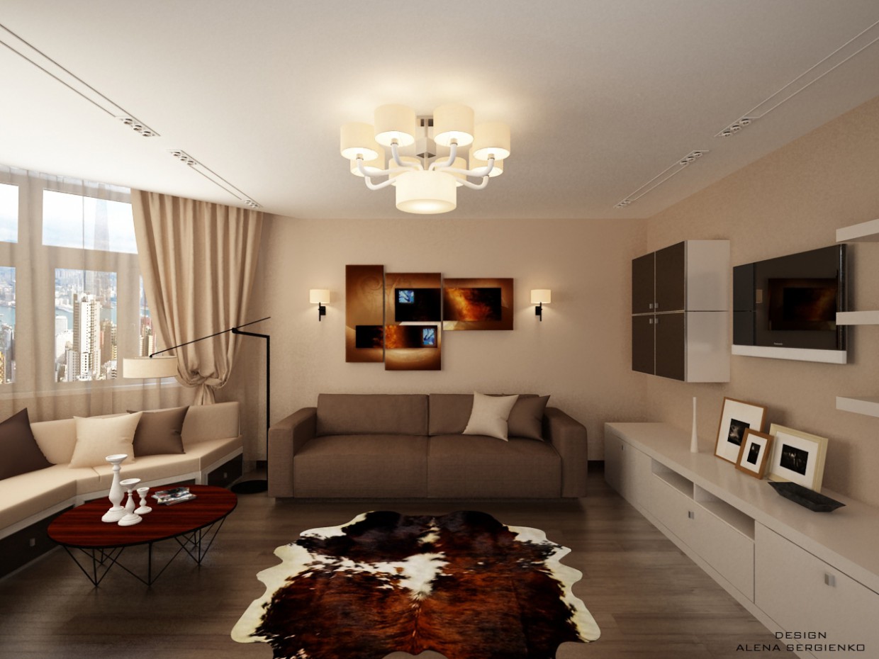 Lounge with bay window in 3d max vray image