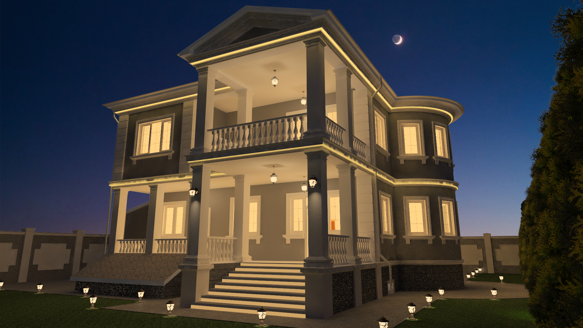 शास्त्रीय शैली में घर की परियोजना 3d max vray 3.0 में प्रस्तुत छवि