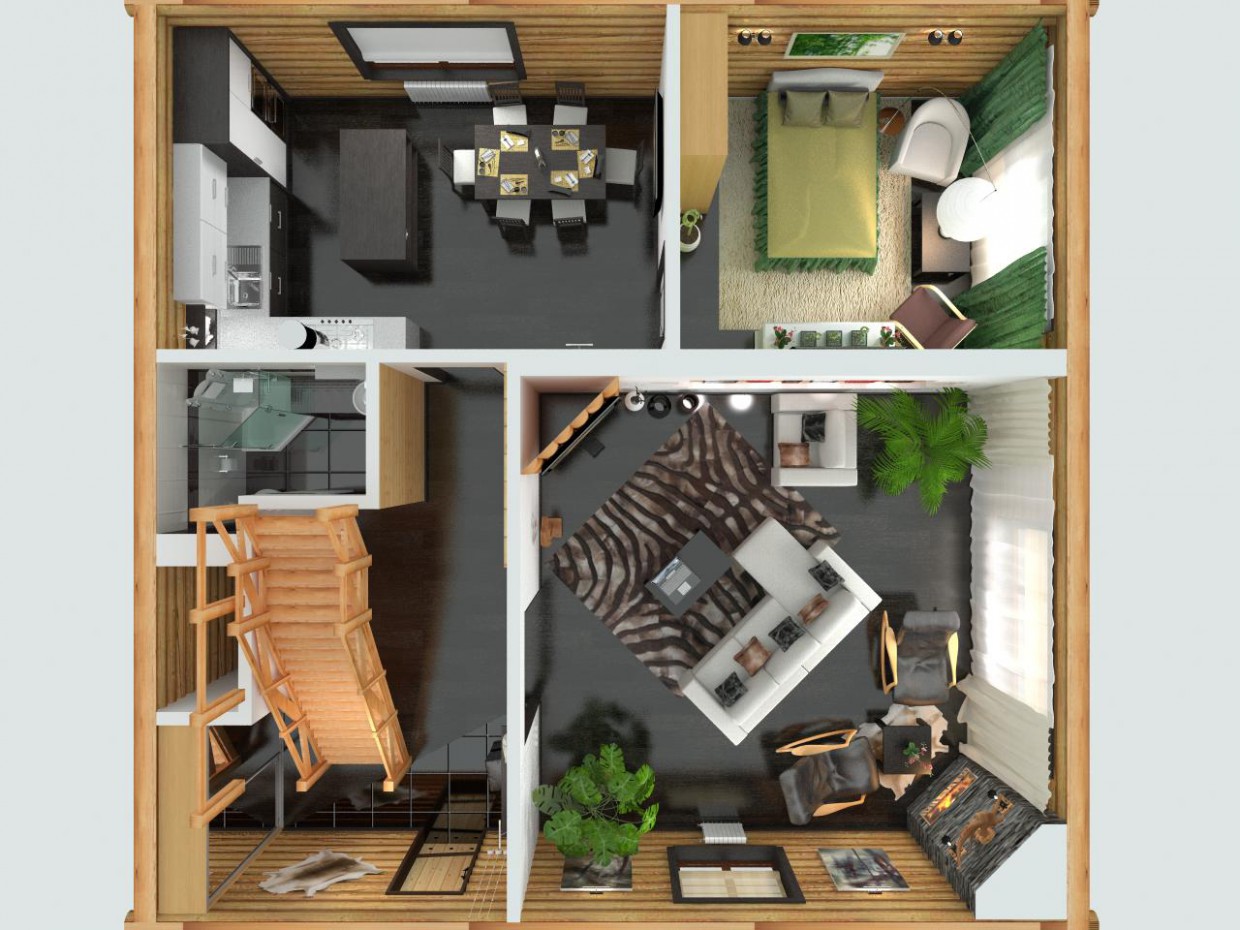 Casa de madeira de 2 histórias em estilo moderno em 3d max vray imagem