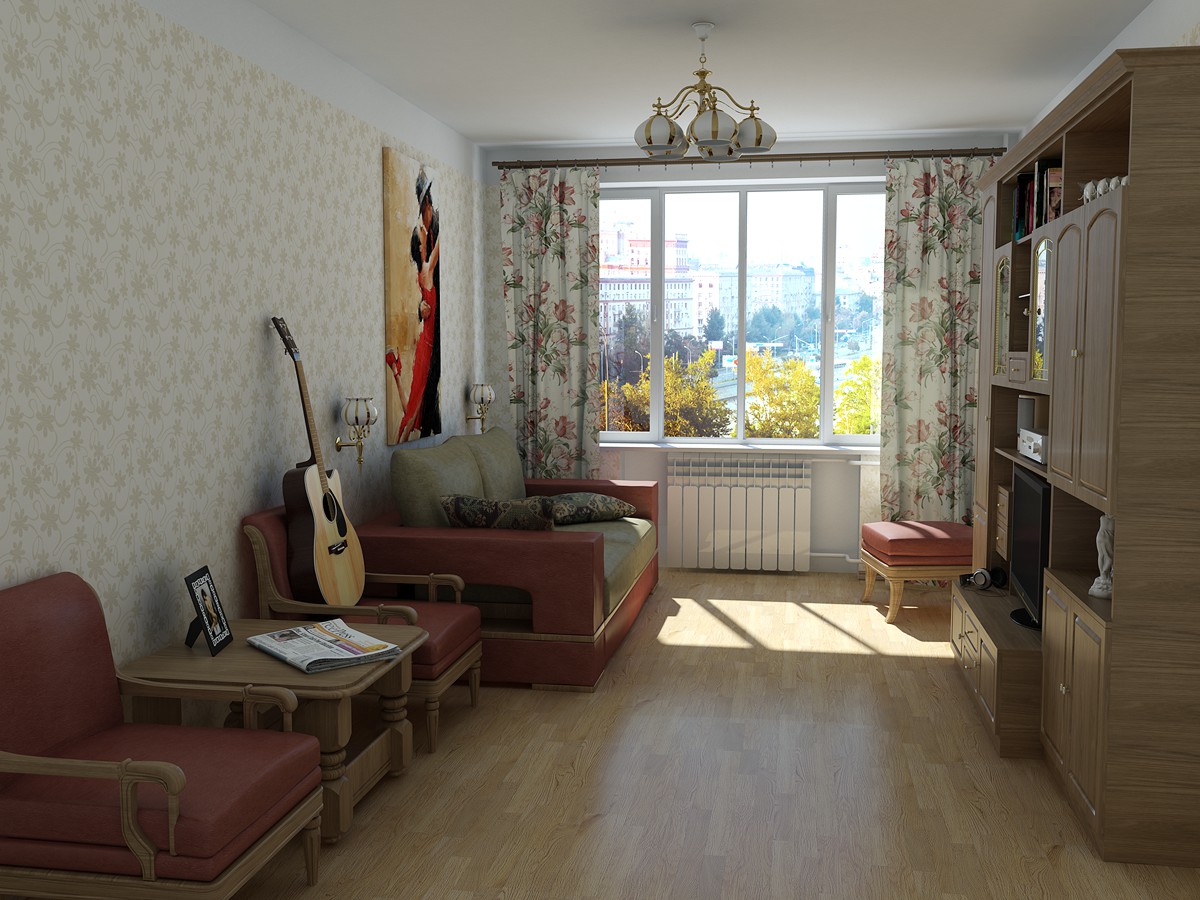 Pequeno apartamento para pessoa romântica em 3d max mental ray imagem