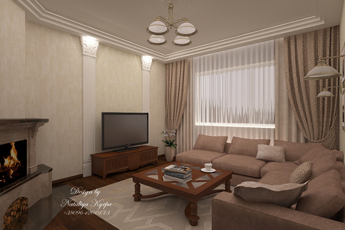 Living room (fireplace) in 3d max vray image