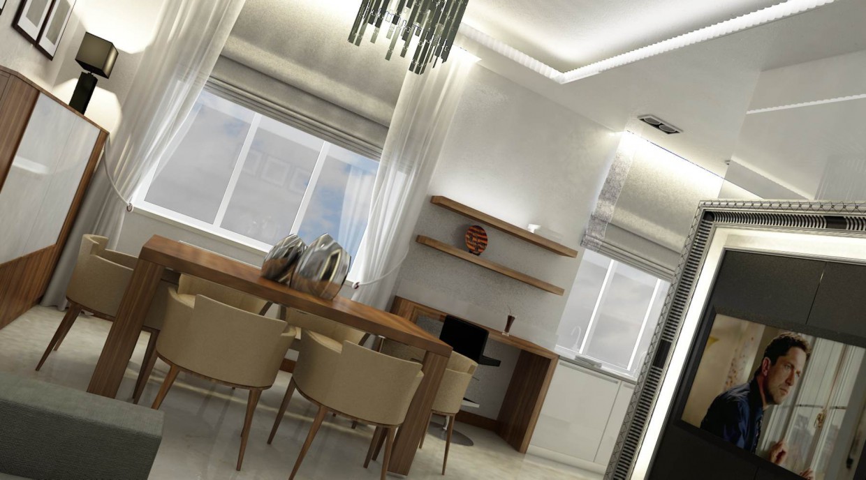 The living-dining-kitchen in 3d max vray image