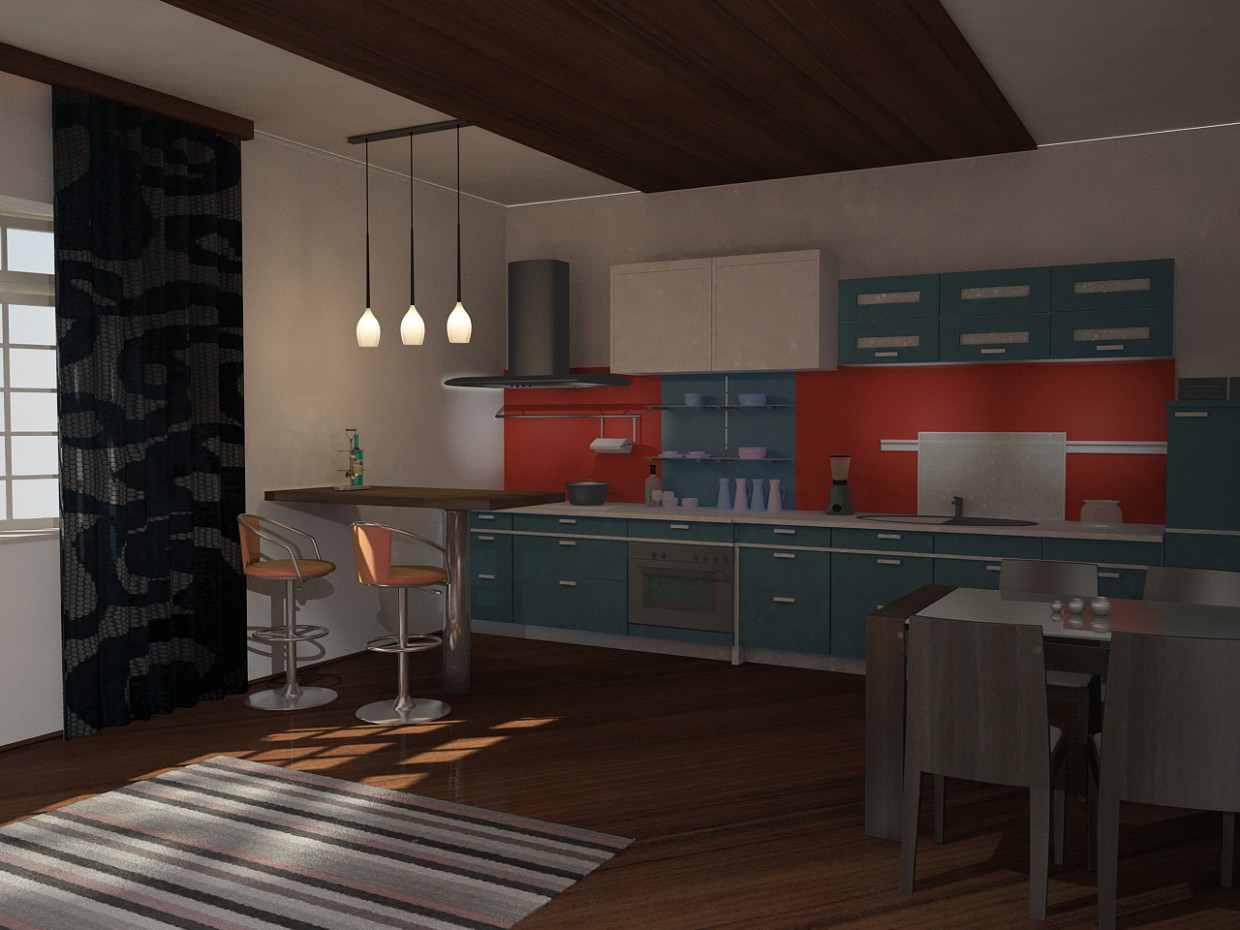 Kitchen - dining room in 3d max vray image
