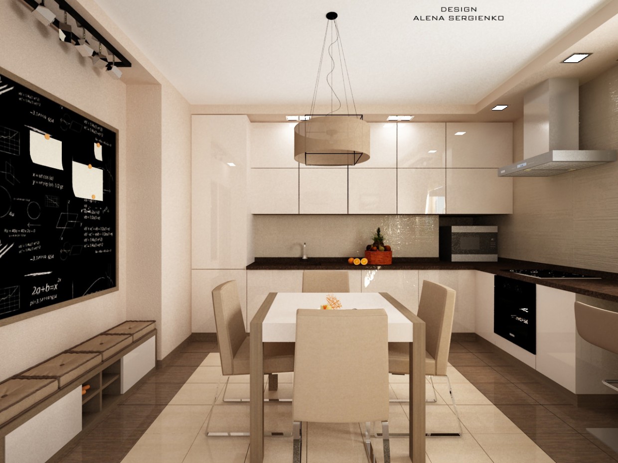 Kitchen with a board to practice with children in 3d max vray image