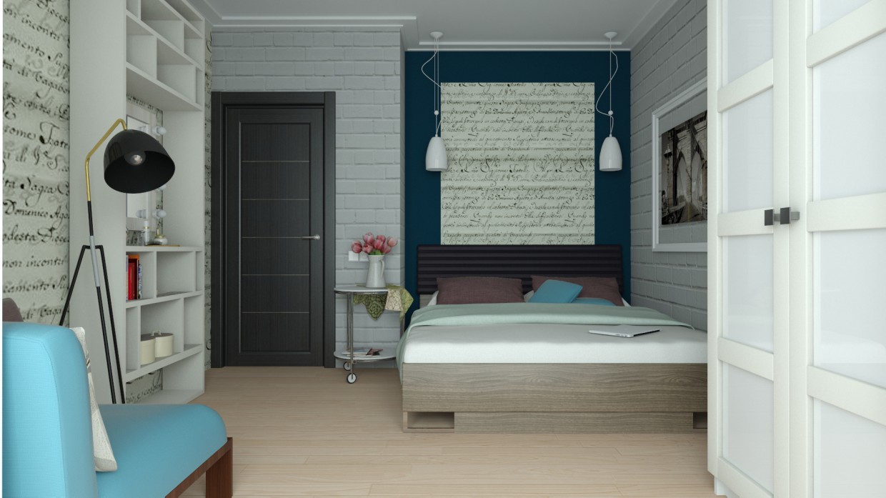 Chambre à coucher pour un sportif actif jeune couple dans 3d max vray image