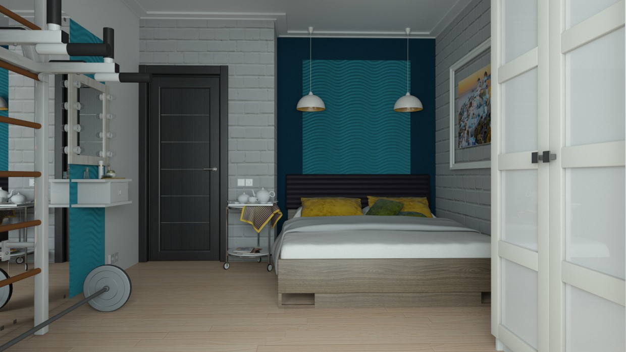 बेडरूम। 3d max vray में प्रस्तुत छवि