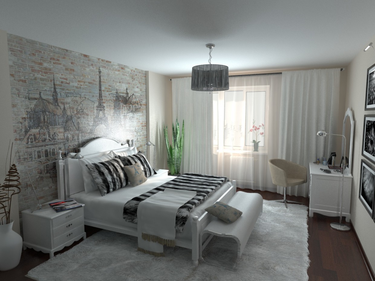 Camera da letto moderna Provenza in 3d max vray immagine