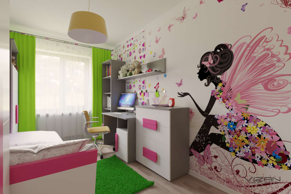 Bir kız çocuk odası in SketchUp vray 3.0 resim