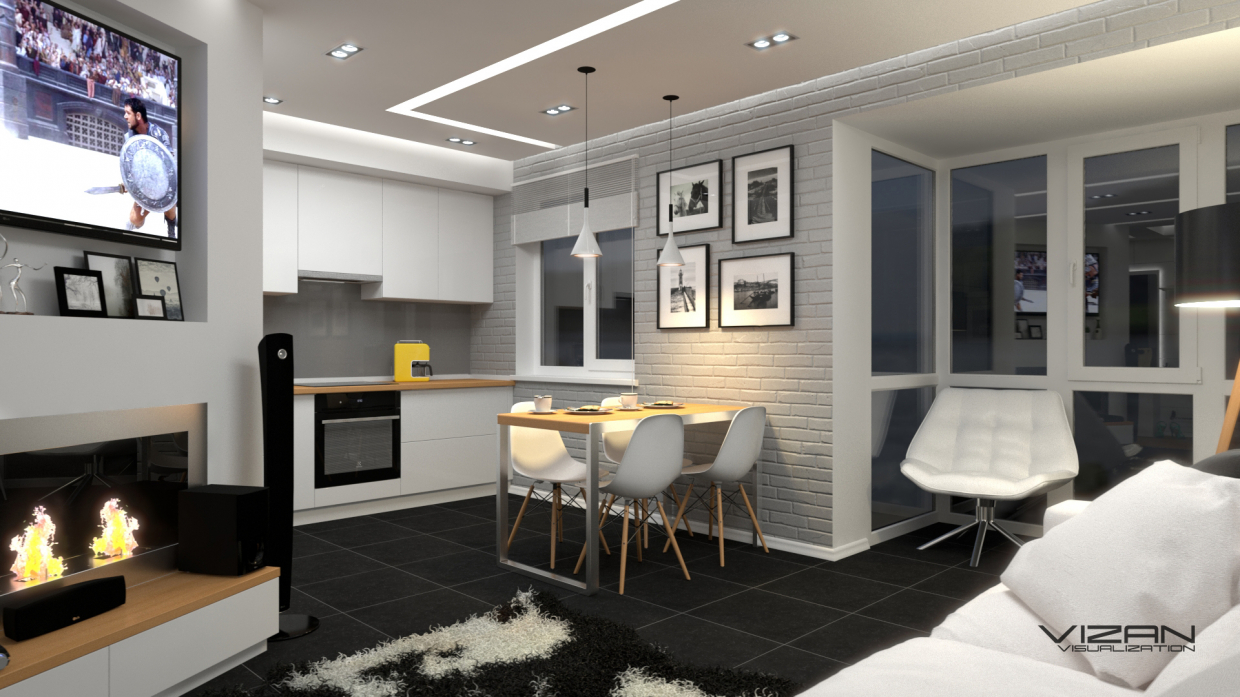 Studio de cuisine dans le style loft dans SketchUp vray 3.0 image