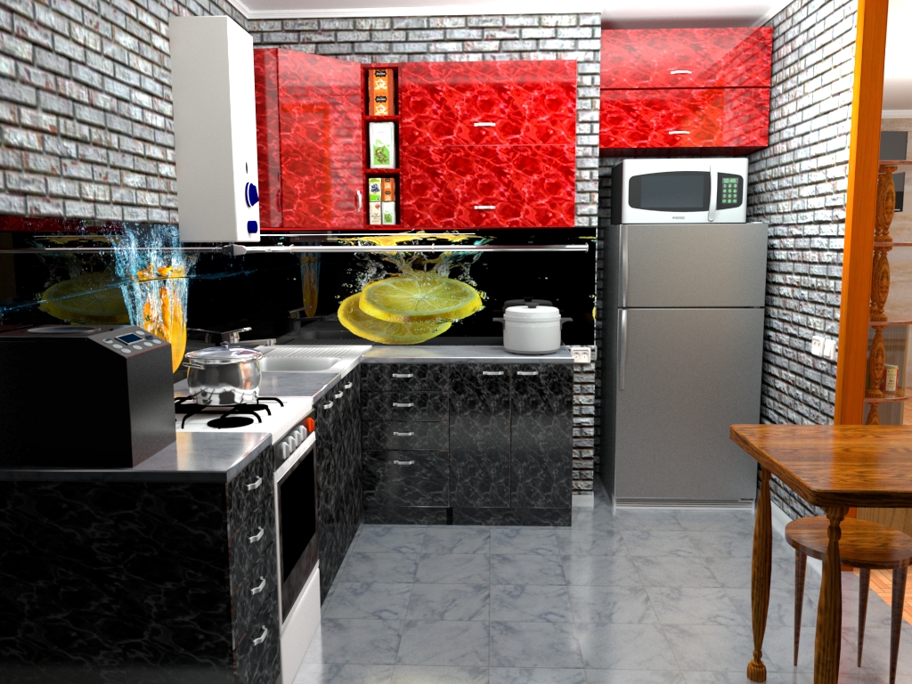 रसोईघर की रंग योजना के प्रकार SketchUp vray 3.0 में प्रस्तुत छवि