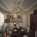 भोजन कक्ष और एक घर में रहने वाले कमरे के साथ रसोई 3d max vray में प्रस्तुत छवि