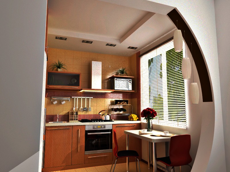 एक छोटे से अपार्टमेंट में रसोई 3d max vray में प्रस्तुत छवि