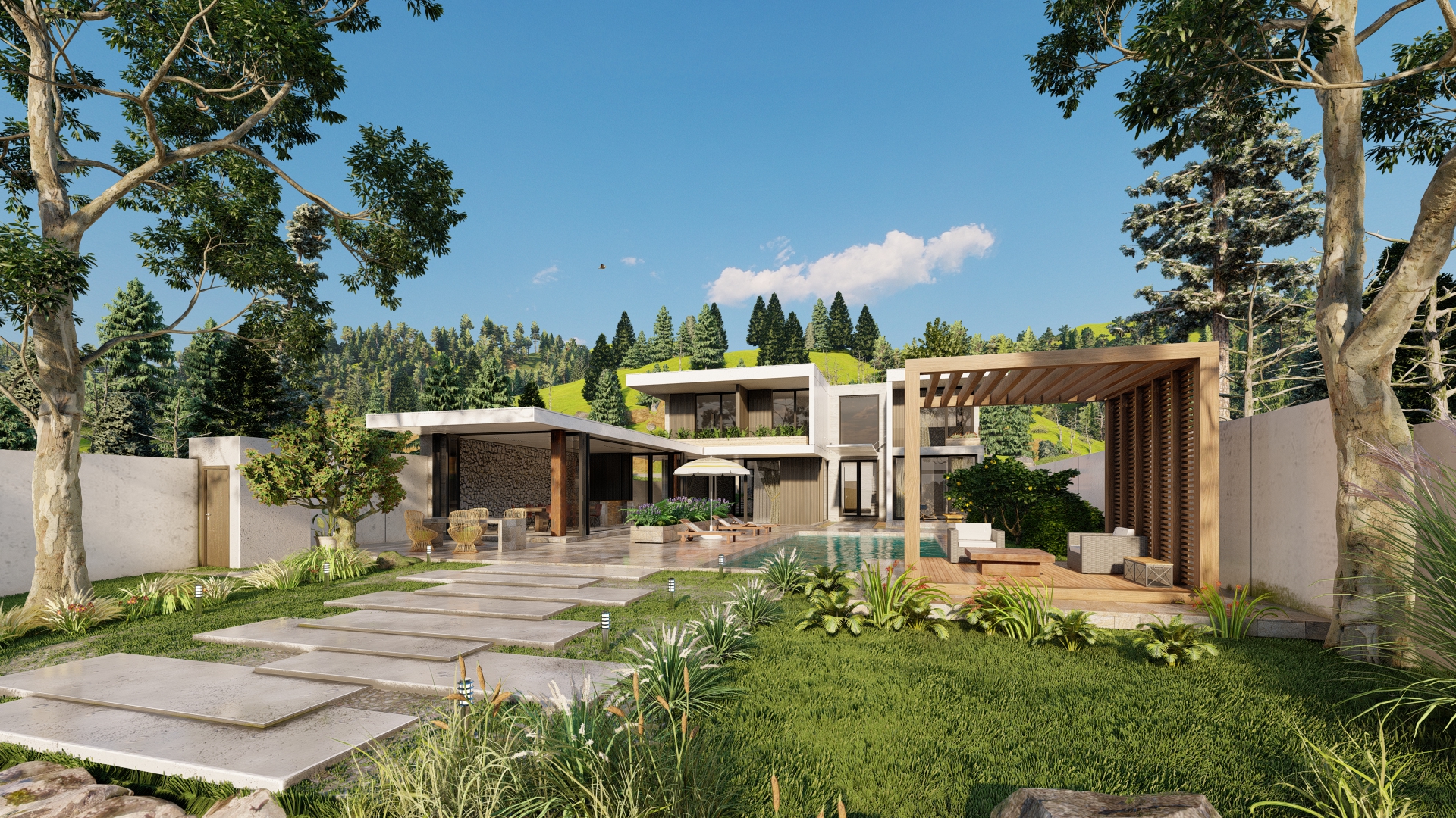 Villa by the lake in 3d max Standard image