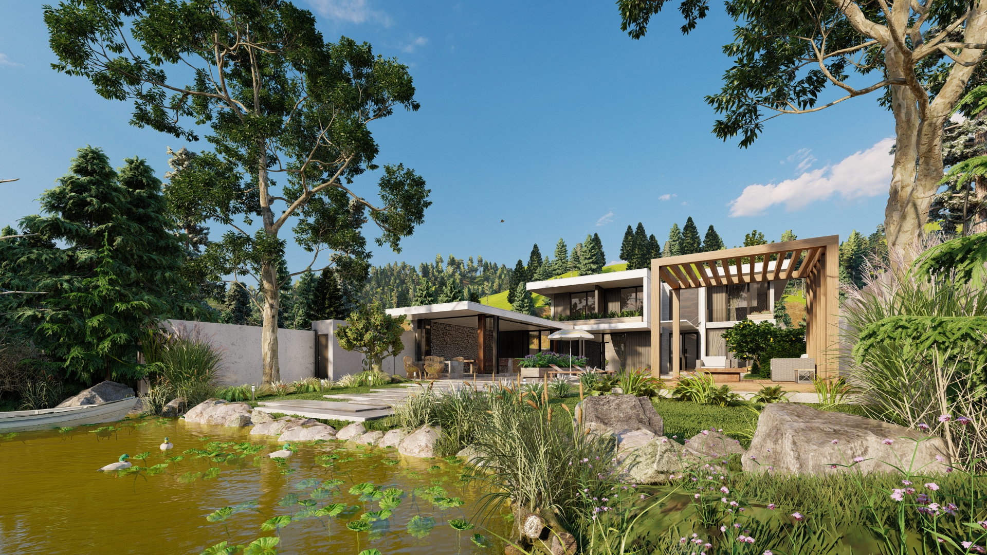 Villa by the lake in 3d max Standard image