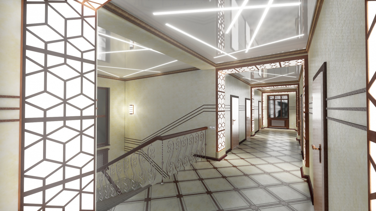 Conceito 3D do salão de entrada e dos corredores de um prédio de escritórios. (Vídeo anexado) em Cinema 4d Other imagem