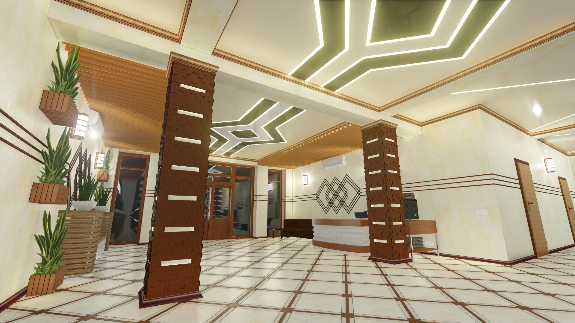 imagen de Concepto 3D del hall de entrada y pasillos de un edificio de oficinas. (Video adjunto) en Cinema 4d Other