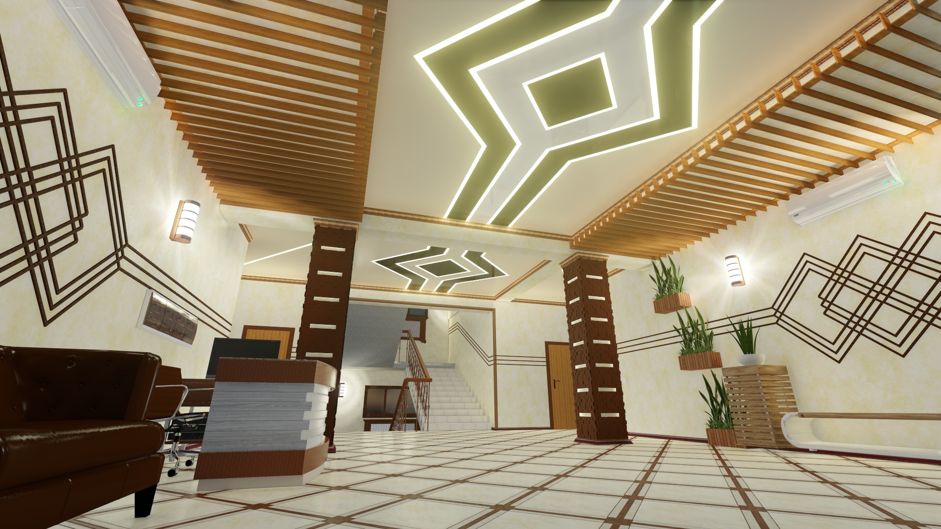 Concept 3D du hall d'entrée et des couloirs d'un immeuble de bureaux. (Vidéo ci-jointe) dans Cinema 4d Other image