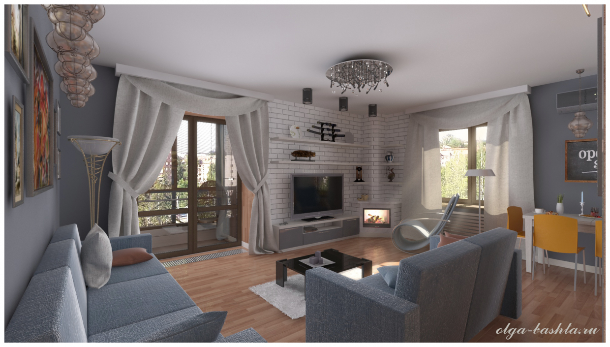 imagen de Sala de estar con chimenea en 3d max vray 3.0