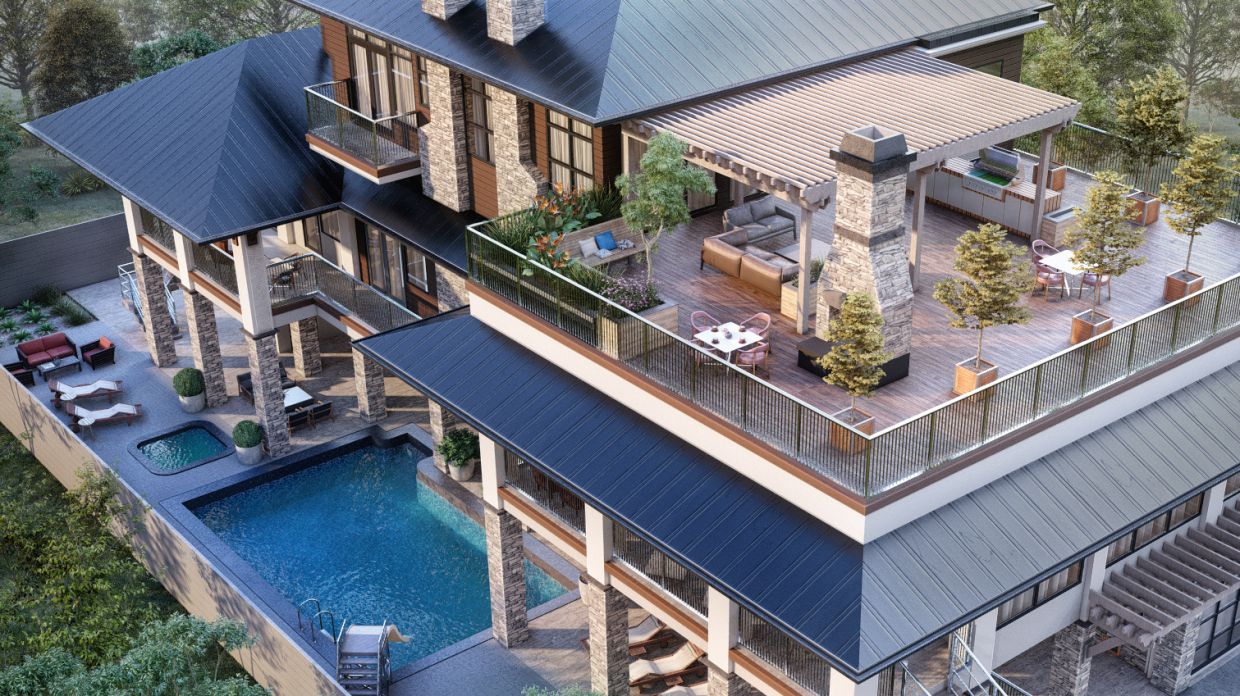 imagen de Diseño exterior para el hogar por el estudio de diseño arquitectónico 3D. en 3d max corona render