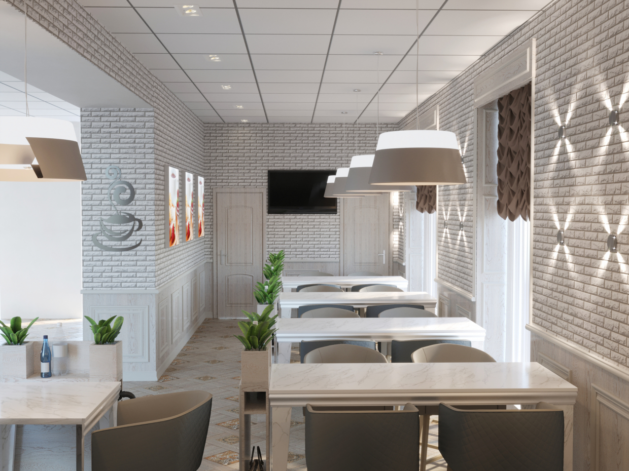 Cafe at the bakery in 3d max corona render image
