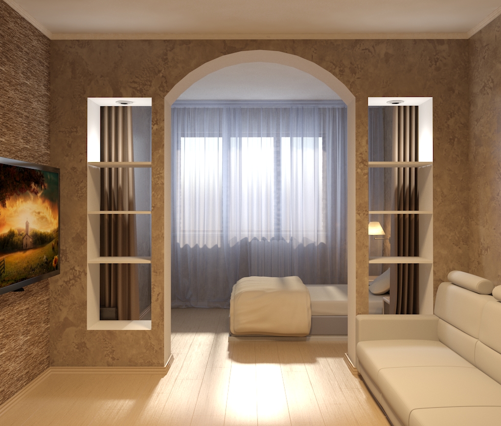 हॉल-बेडरूम (2 देखें) 3d max vray 2.5 में प्रस्तुत छवि