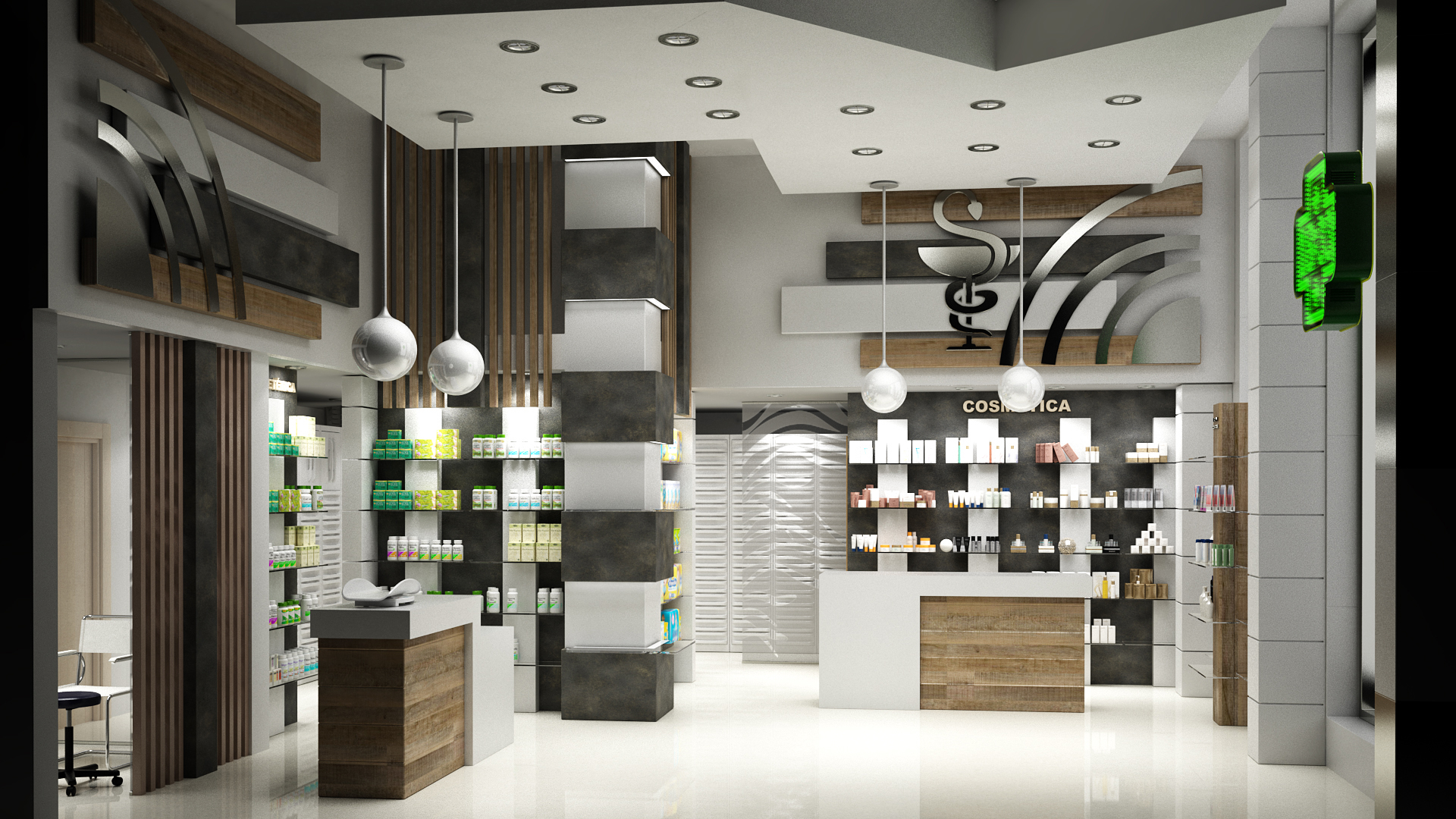 Progettazione di locali commerciali per la farmacia in 3d max vray 3.0 immagine