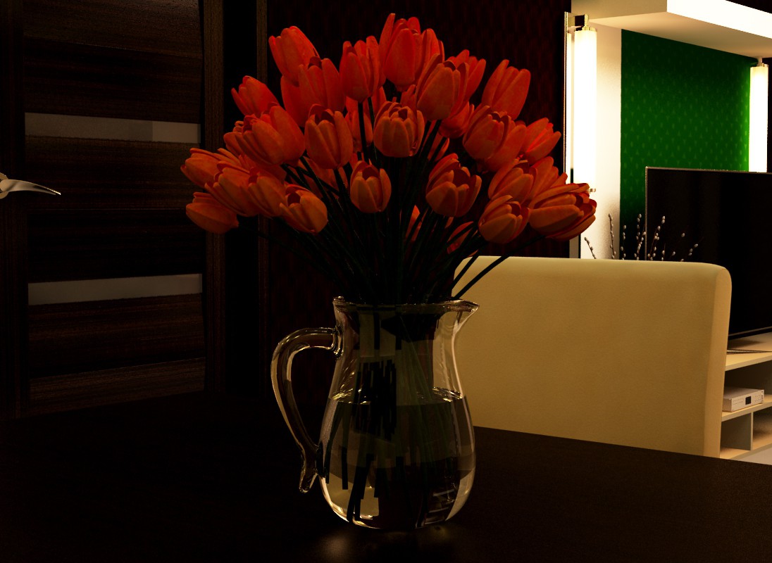 एक फूलदान में फूल 3d max vray में प्रस्तुत छवि