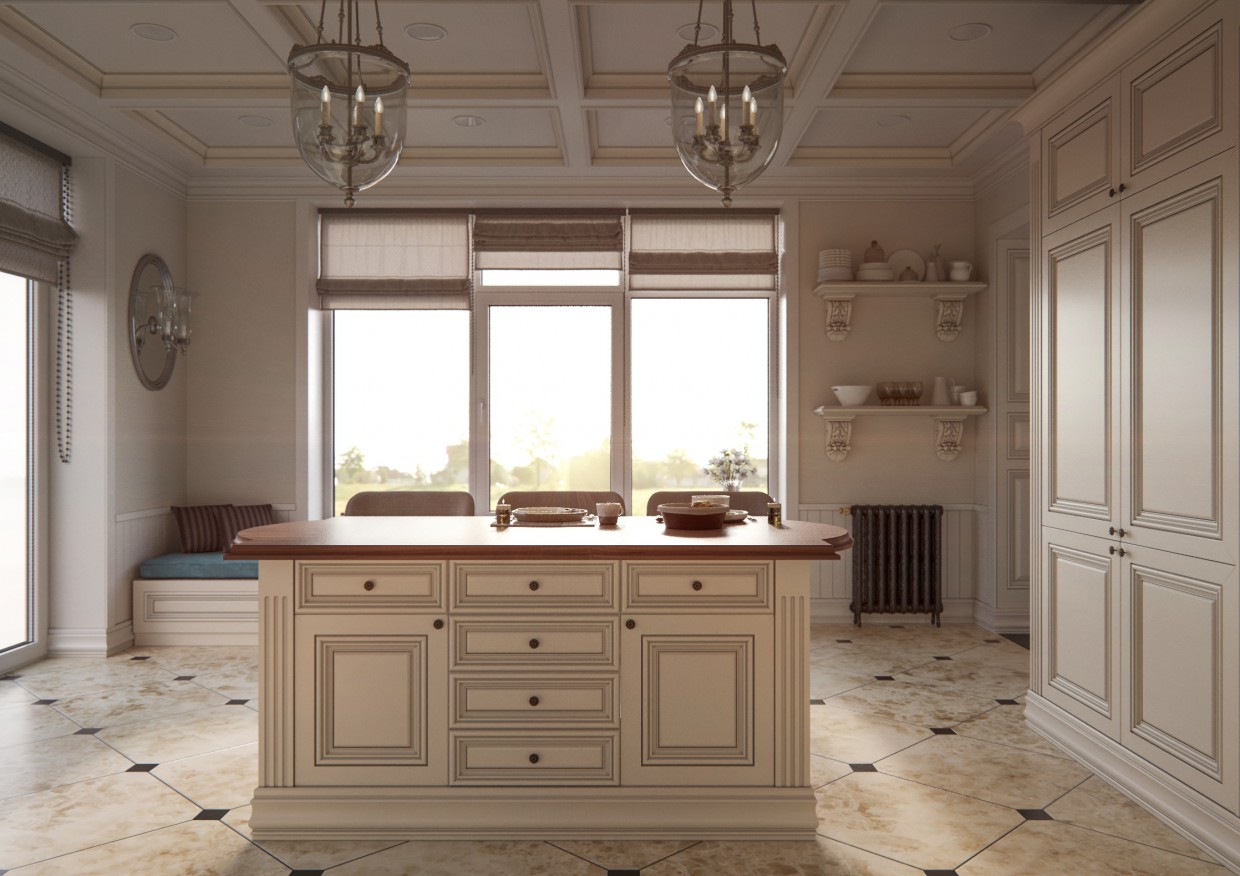 Cozinha + salão em 3d max corona render imagem