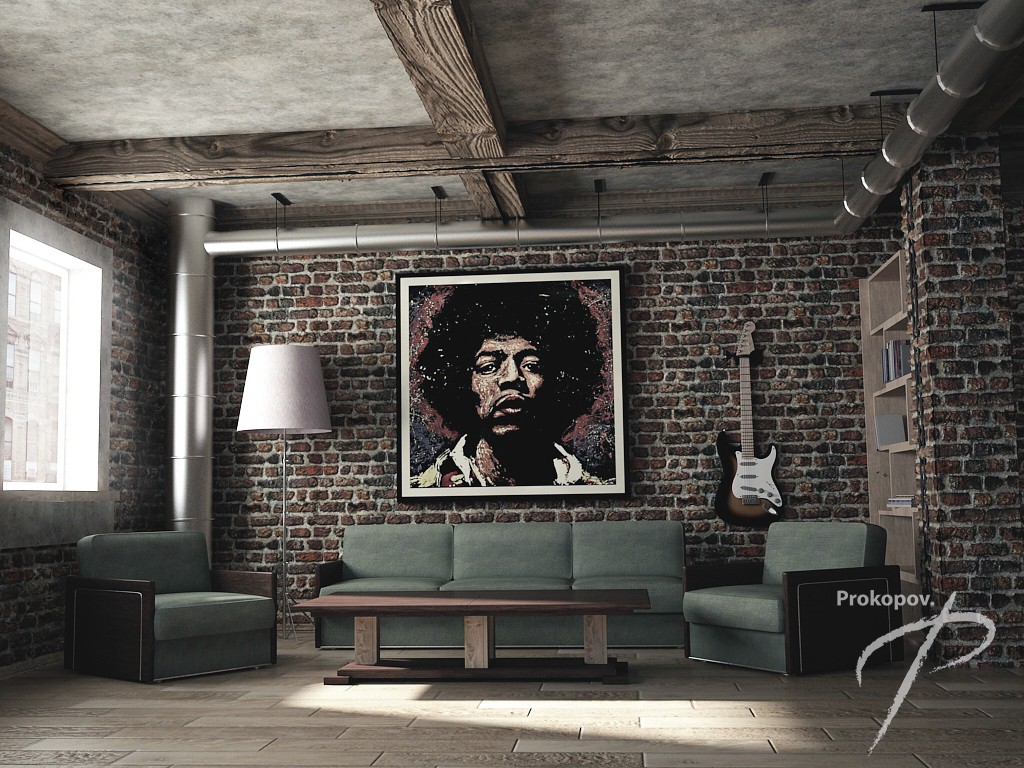 Livingroom in a loft style in 3d max vray 3.0 image