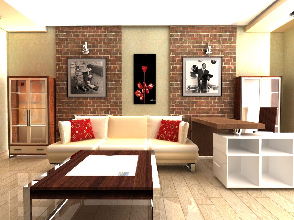 living room for music lover in Cinema 4d vray image