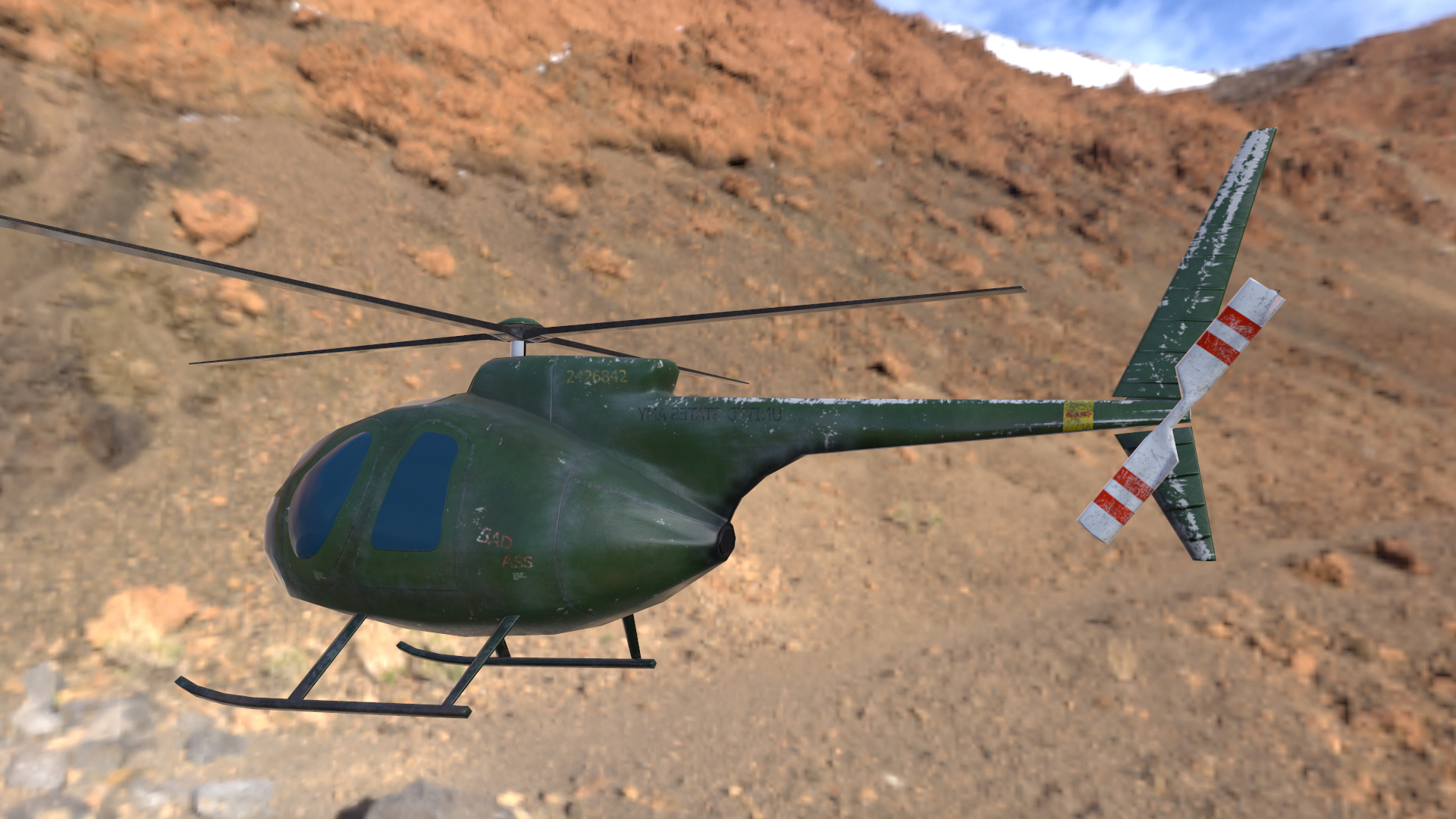 lowpoly модель вертолета Hughes OH-6 Cayuse для мобильного приложения в 3d max Other изображение