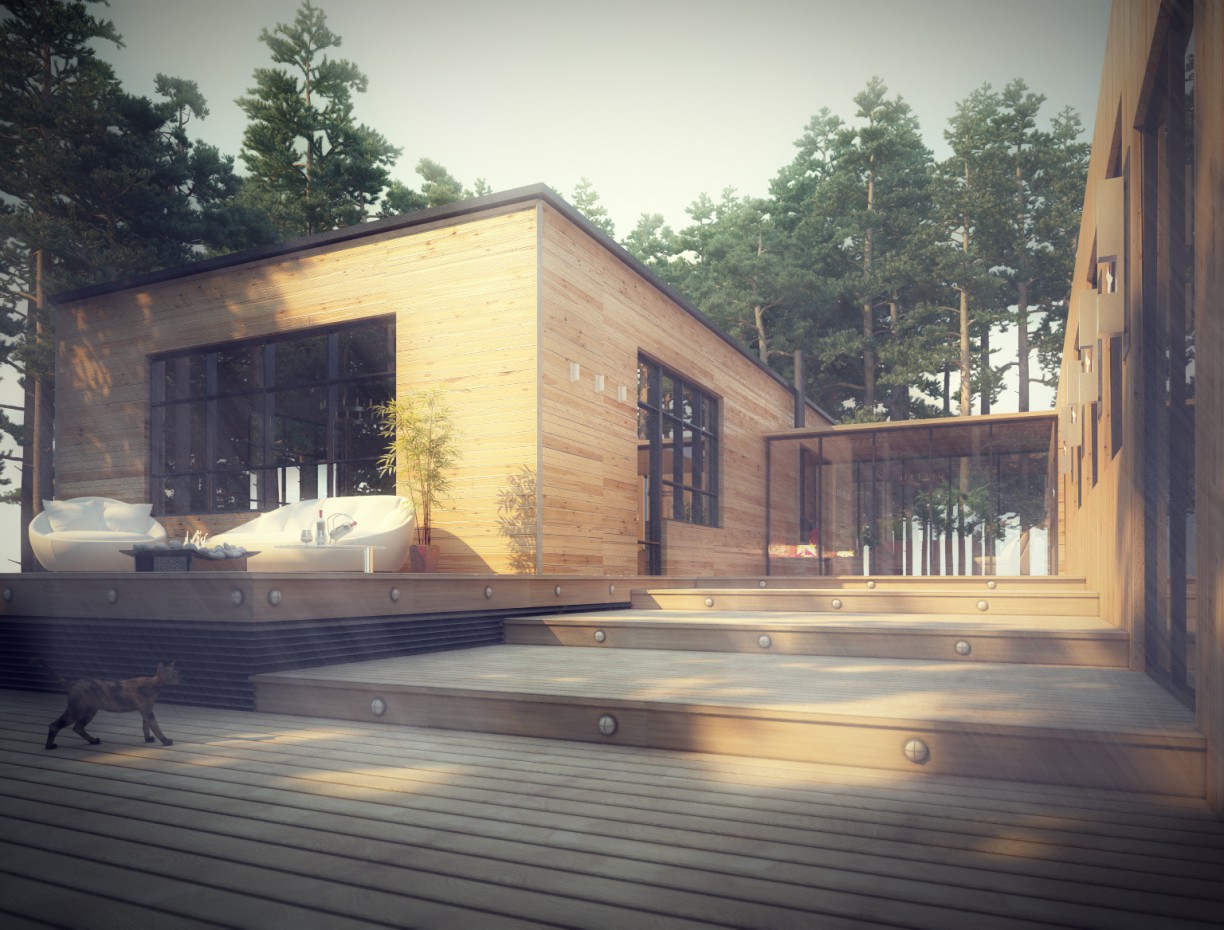 लकड़ी के घर 3d max vray में प्रस्तुत छवि