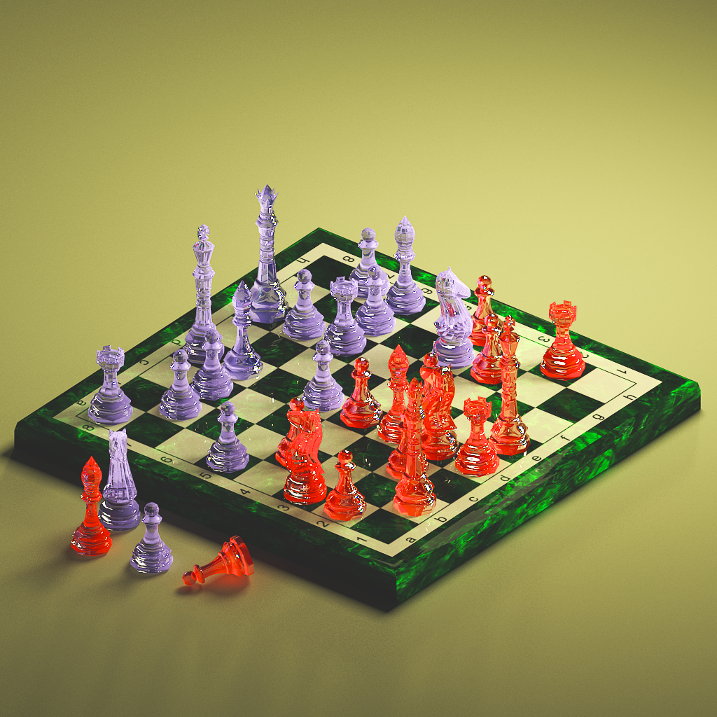imagen de ajedrez de cristal en 3d max vray 3.0