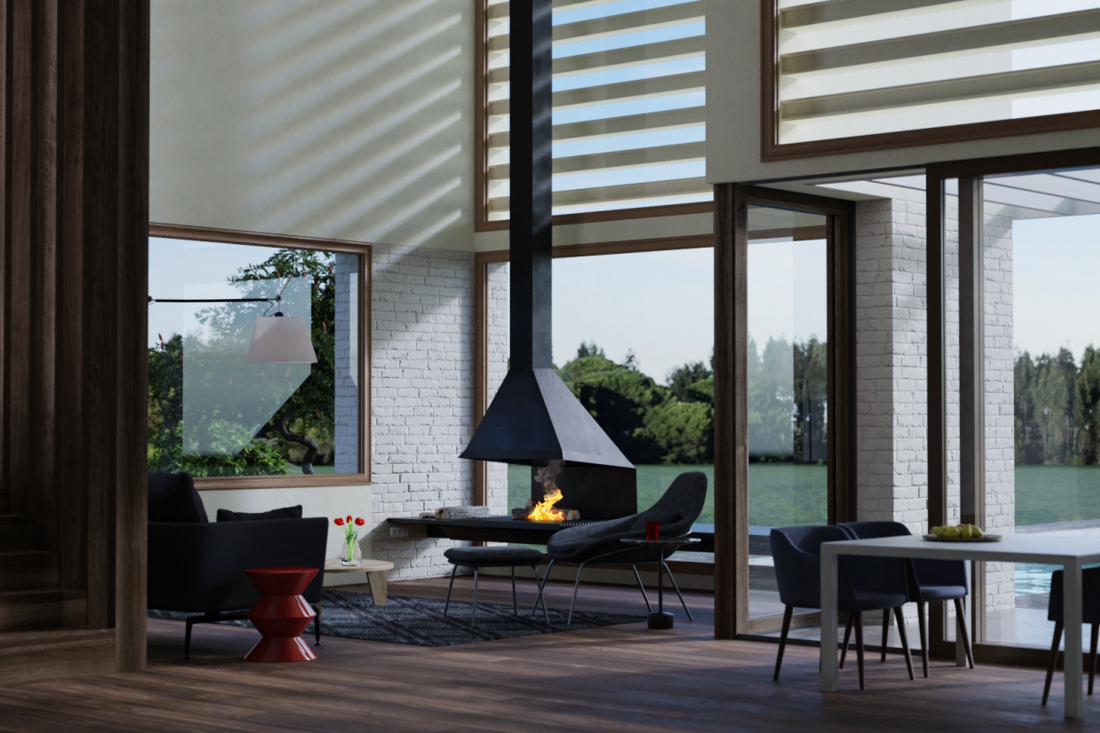 Interior moderno de uma casa de campo em Blender cycles render imagem