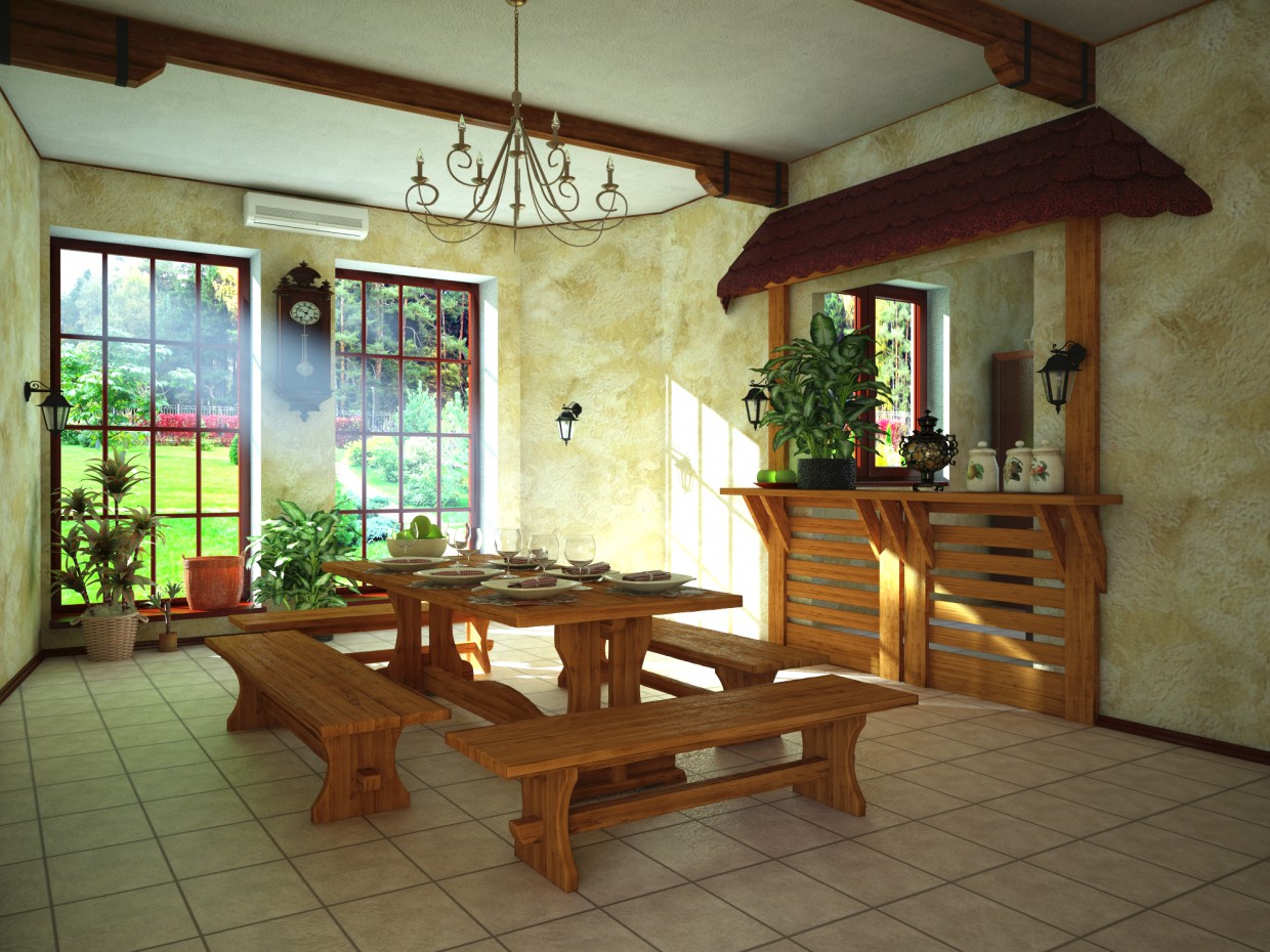 dining area in rental house in 3d max vray image