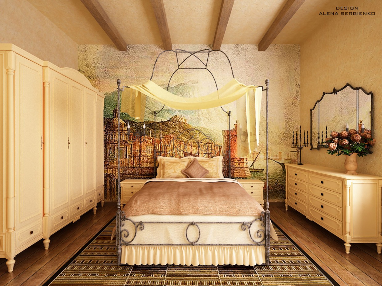Camera da letto in una casa di campagna in 3d max vray immagine