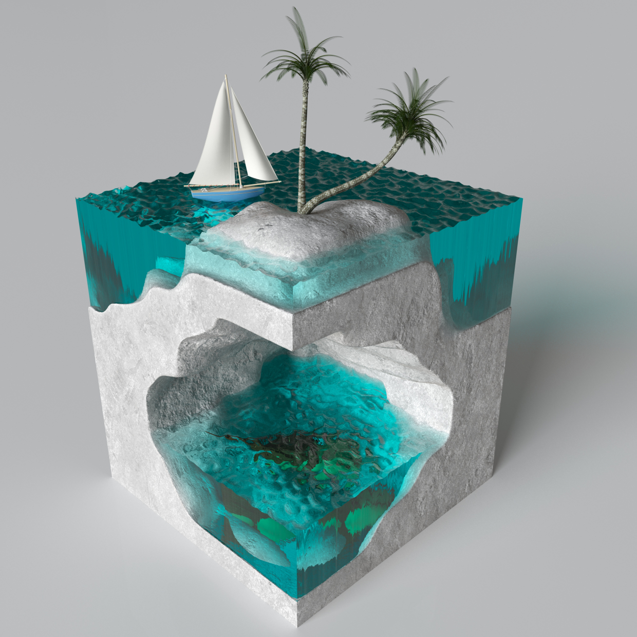 अजीब द्वीप 3d max corona render में प्रस्तुत छवि