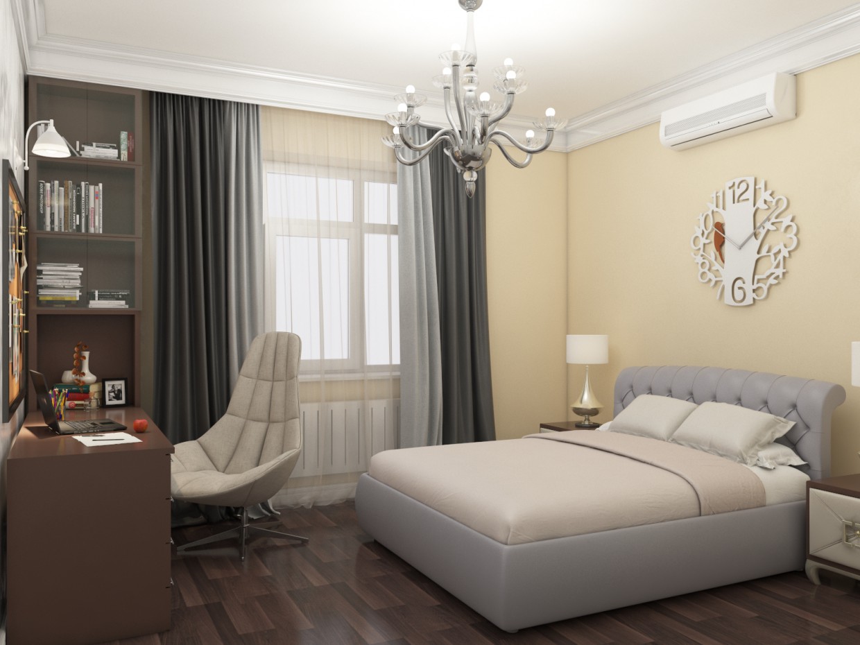 Theq बेडरूम के दृश्य 3d max vray 3.0 में प्रस्तुत छवि