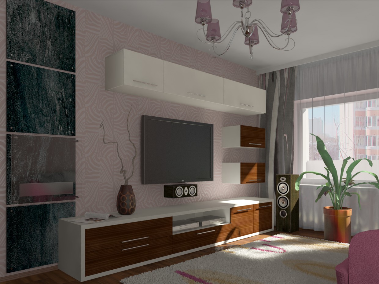 гостиная-спальня в 3d max vray изображение