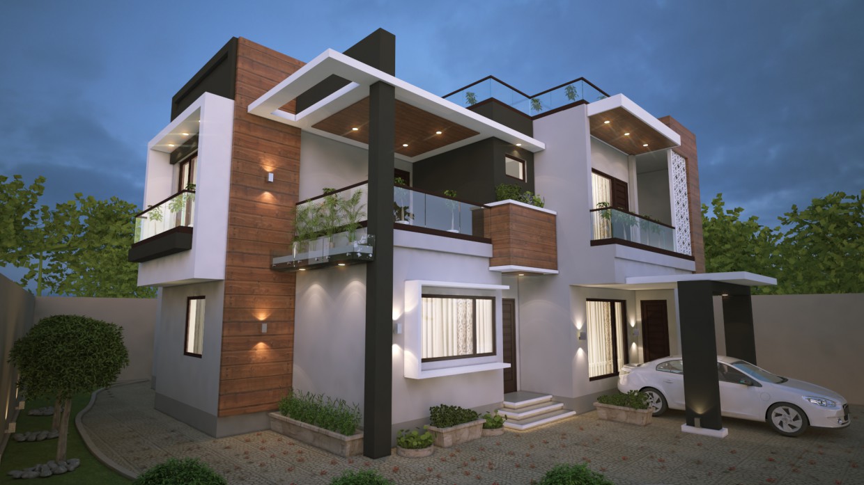 imagen de moderno diseño exterior de la casa en 3d max vray 3.0