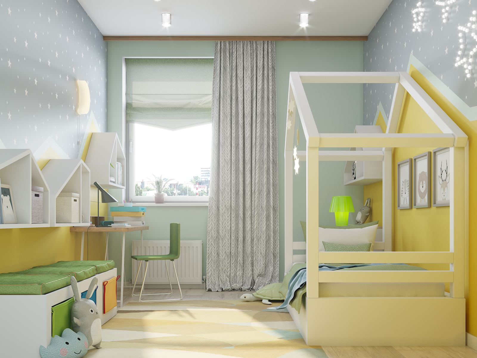 Zikzaklar ile çocuk odası in 3d max corona render resim