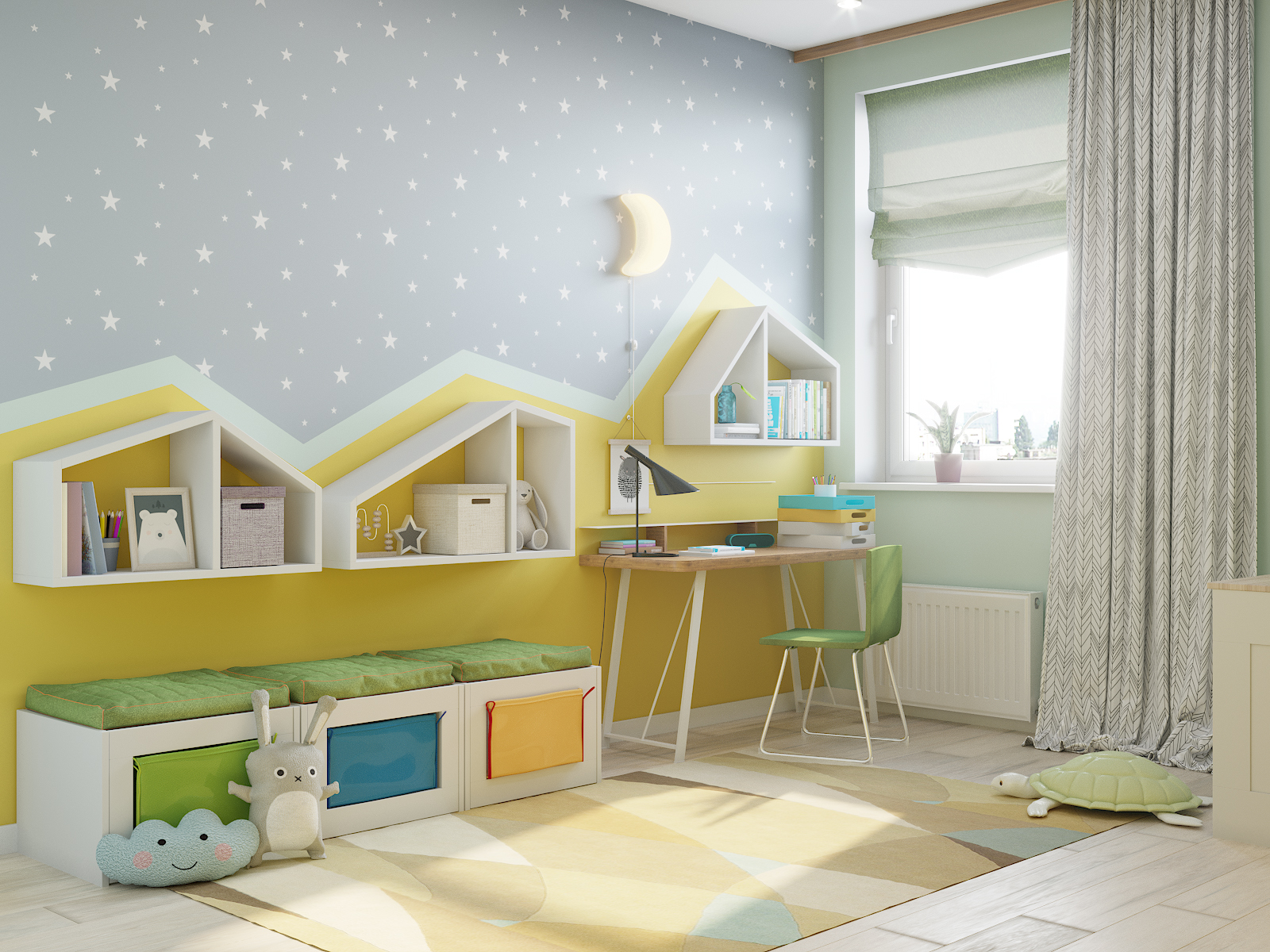 Детская комната с зигзагами в 3d max corona render изображение