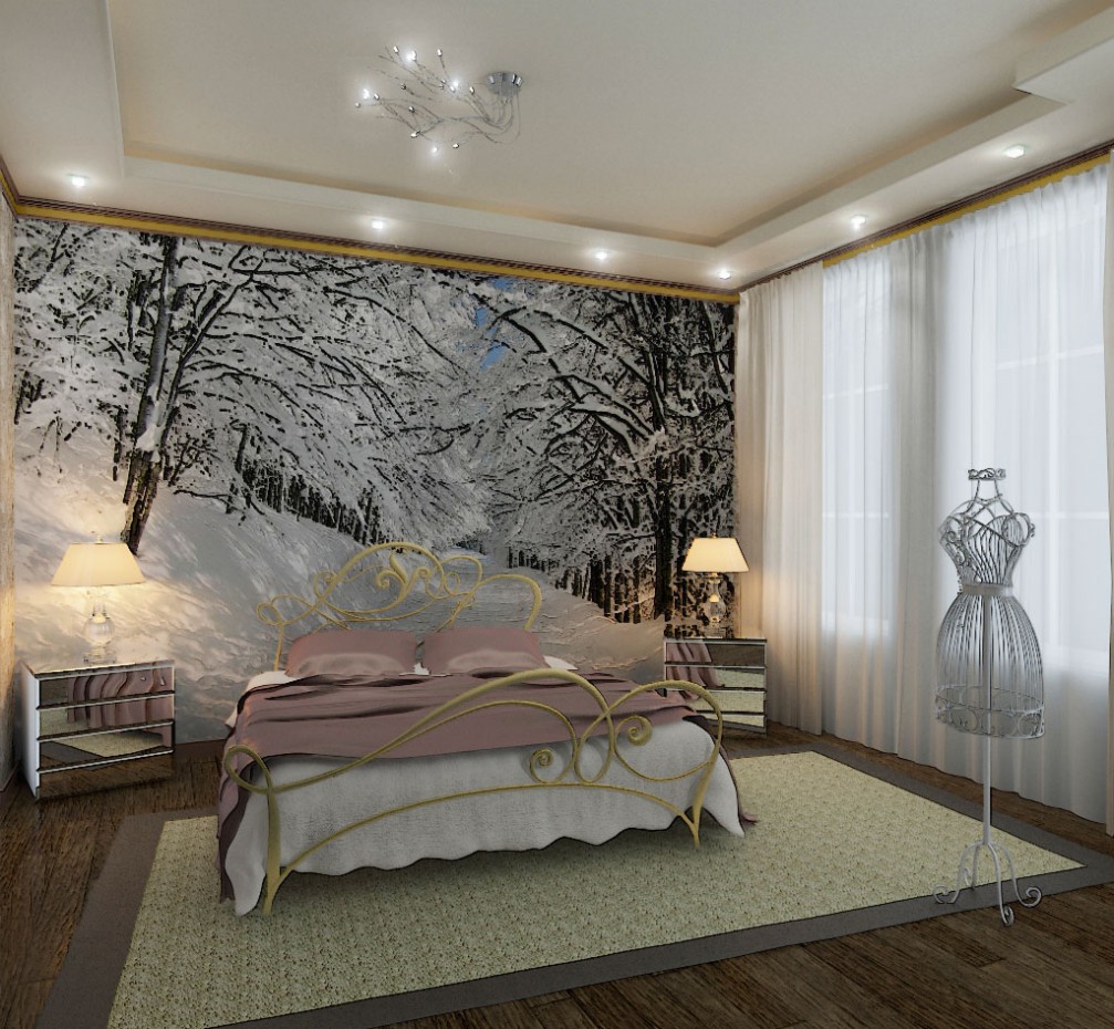 बेडरूम में फोटो दीवार 3d max vray 2.0 में प्रस्तुत छवि